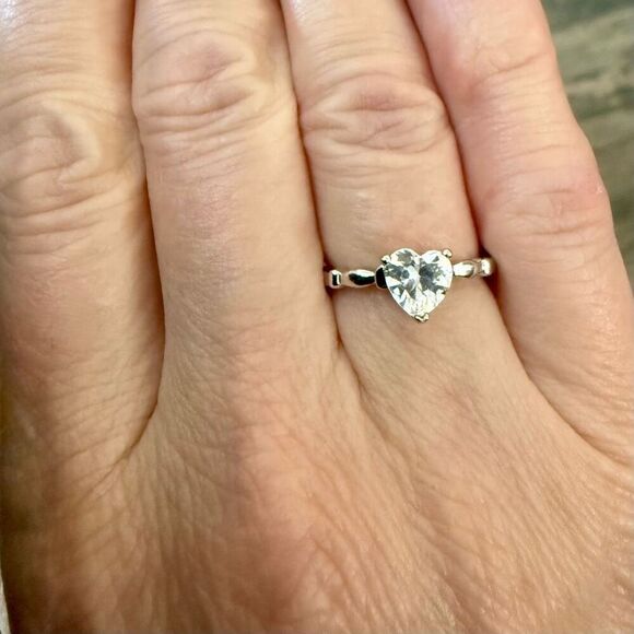 Sterling Silver Heart Cut CZ Engagement Ring Romantic Twist Design New - Picture 5 of 5